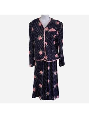 Leslie Fay Women's Navy and Multi Suit